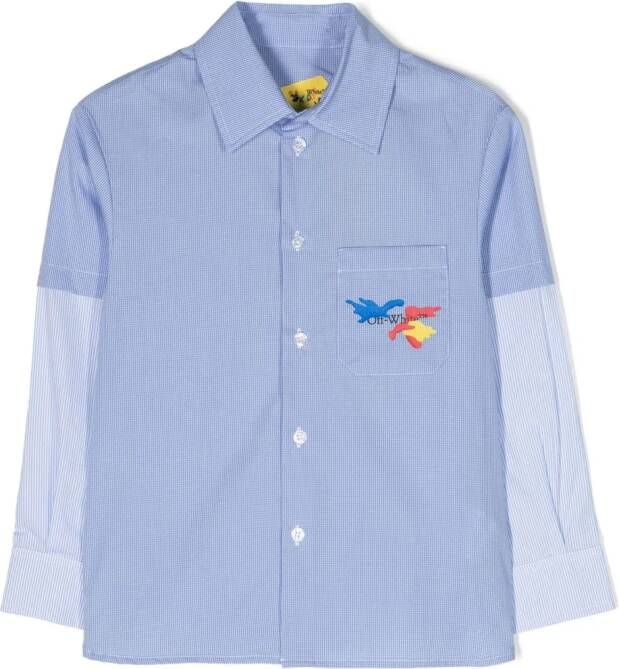 Off-White Kids Geruit shirt Blauw