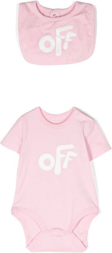 Off-White Kids Romper en slabbetje met logo Roze