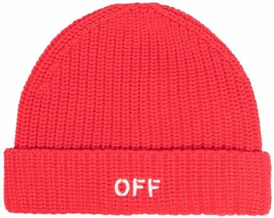 Off-White Kids Geribbelde muts Rood