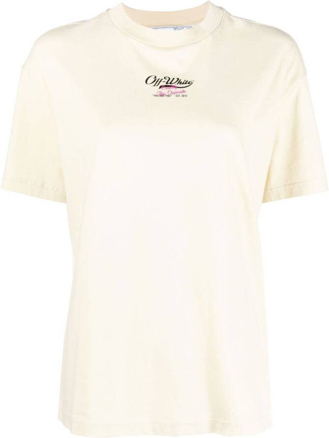 Off-White T-shirt met logoprint Beige