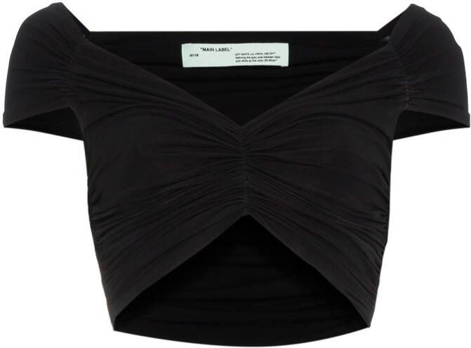 Off-White off-shoulder ruched cropped top Zwart