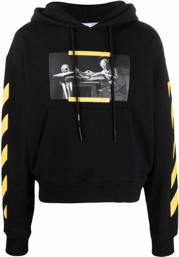 Off-White Hoodie met streep Zwart