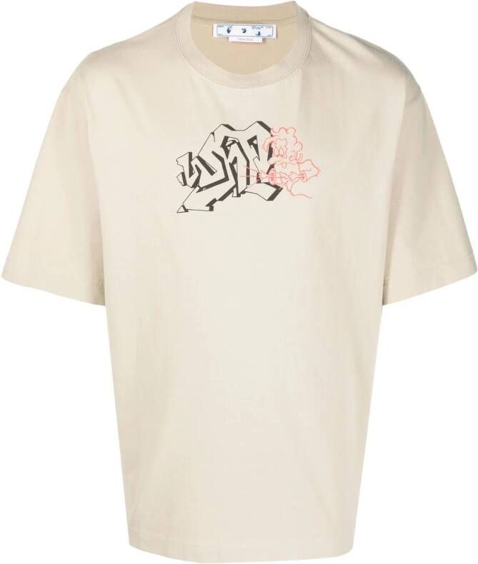 Off-White T-shirt met logo Beige