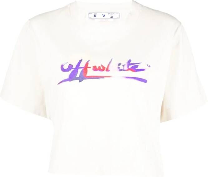 Off-White T-shirt met logoprint Beige