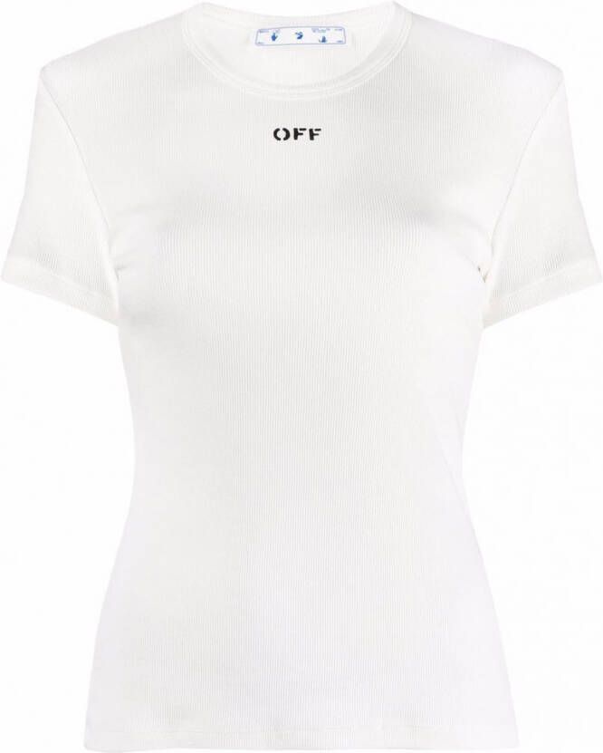 Off-White Geribbeld T-shirt met logoprint Wit