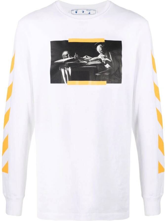 Off-White T-shirt met verfprint Wit