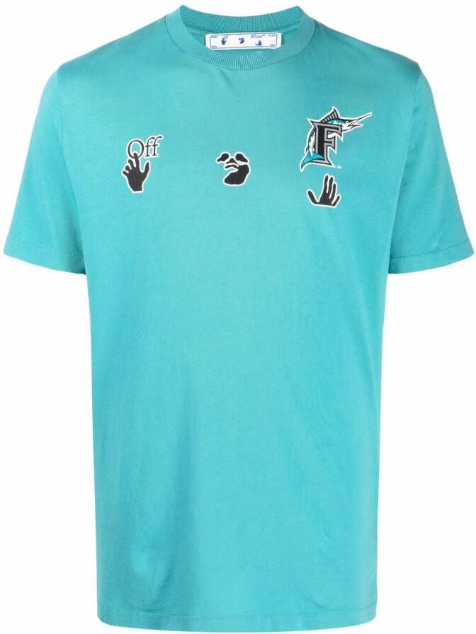 Off-White x MLB Florida Marlins T-shirt met logoprint Blauw