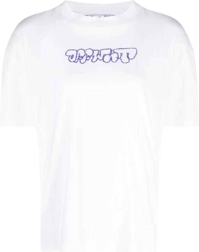 Off-White T-shirt met borduurwerk Wit