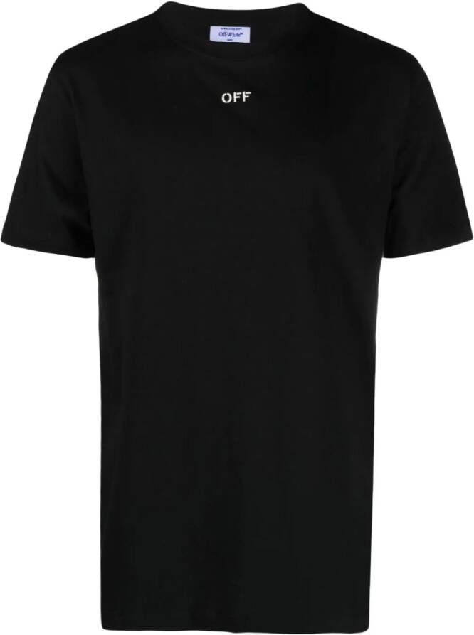 Off-White T-shirt met borduurwerk Zwart