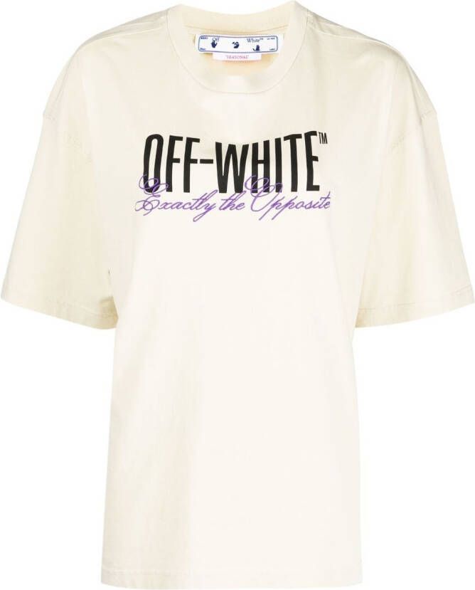 Off-White T-shirt met logoprint Beige