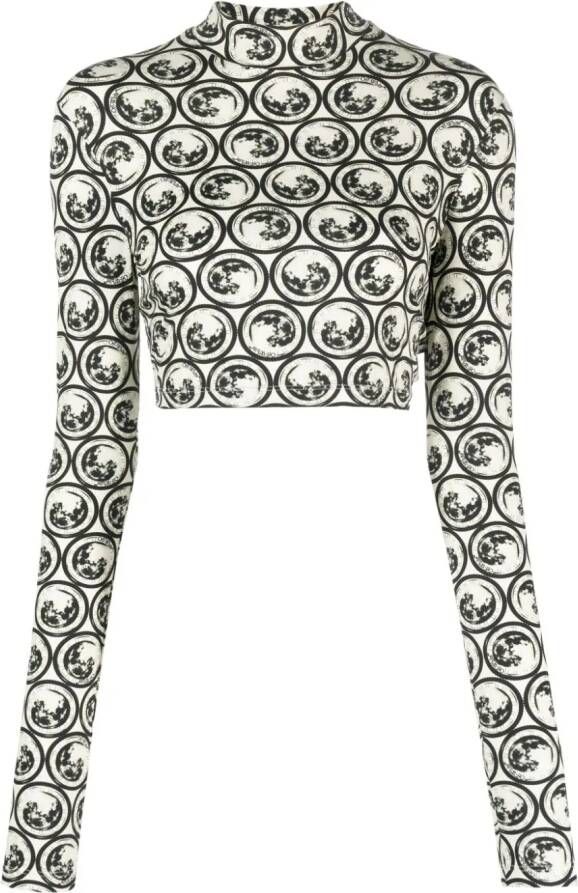 Off-White Top met maanprint Beige