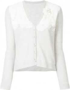 Onefifteen floral lace patch V-neck cardigan Grijs