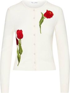 Oscar de la Renta floral-embroidered wool cardigan Wit