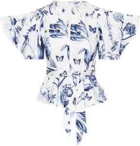 Oscar de la Renta floral-print belted-waist blouse Wit