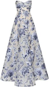 Oscar de la Renta floral-print halterneck evening gown Blauw