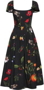 Oscar de la Renta Midi-jurk met bloemenprint Zwart