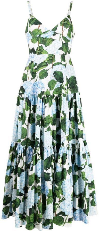 Oscar de la Renta Maxi-jurk met bloemenprint Blauw