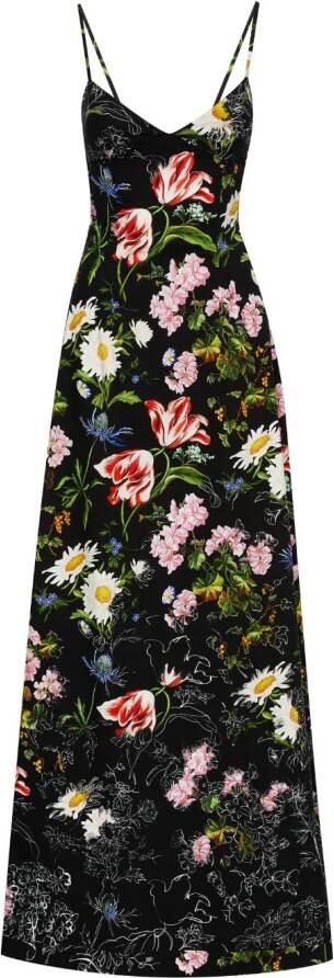 Oscar de la Renta Maxi-jurk met bloemenprint Zwart
