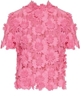 Oscar de la Renta Mini-jurk met bloemenkant Roze