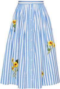 Oscar de la Renta Rok met geborduurde bloemen Blauw