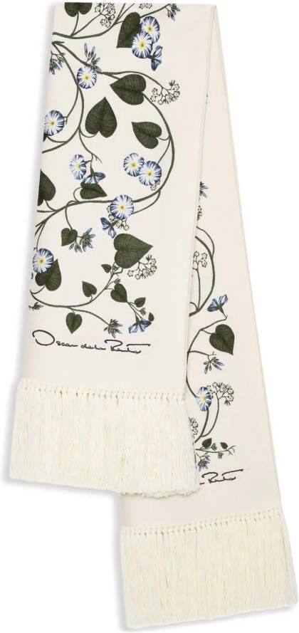 Oscar de la Renta Sjaal met bloemenprint Wit