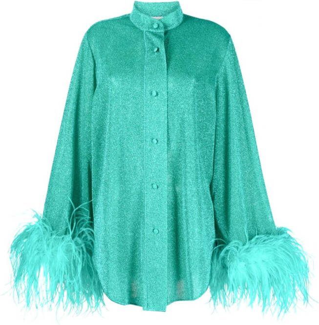 Oséree Blouse met veren afwerking Groen