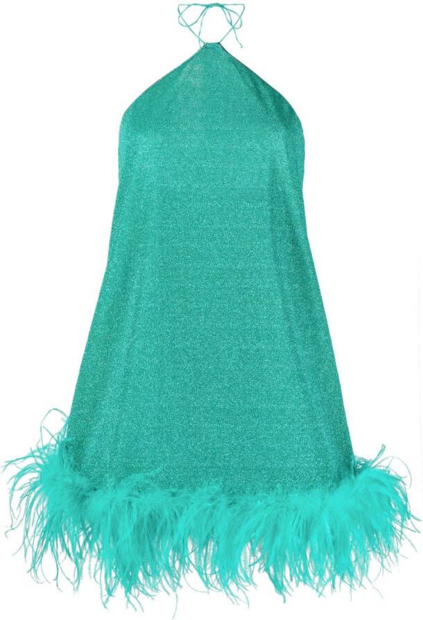 Oséree Mini-jurk met veren afwerking Blauw