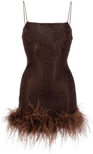 Oséree Mini-jurk met veren afwerking Bruin