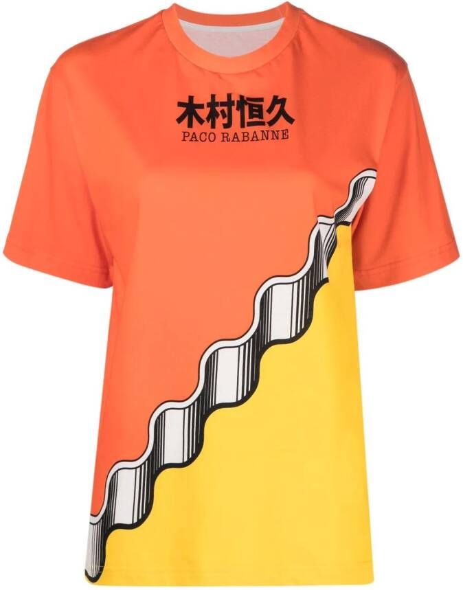 Rabanne x Kimura T-shirt met colourblocking Oranje