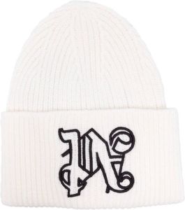 Palm Angels embroidered-monogram beanie Wit