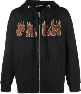 Palm Angels Flames logo-print hoodie Zwart