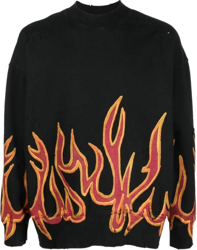 Palm Angels Gerafelde sweater Zwart