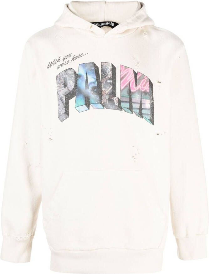 Palm Angels Hoodie met logoprint Wit