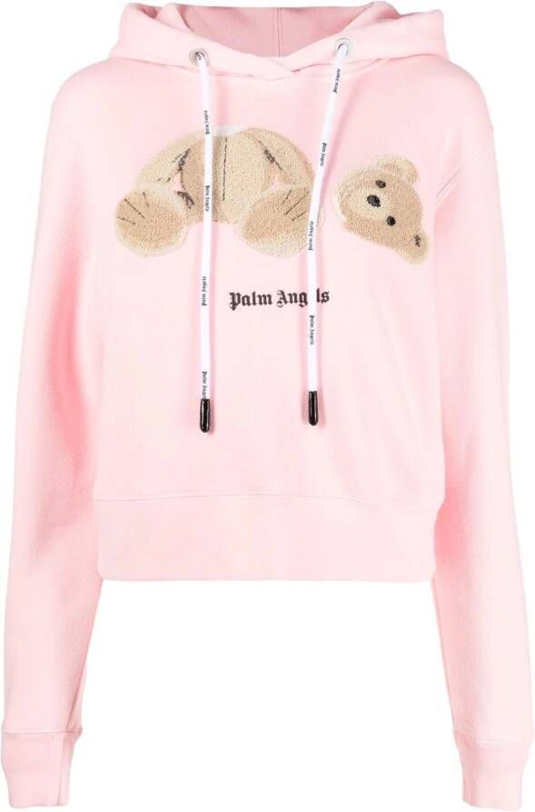 Palm Angels Roze Hoodie met Logoed Trekkoord en Geribbelde Zoom Roze Dames