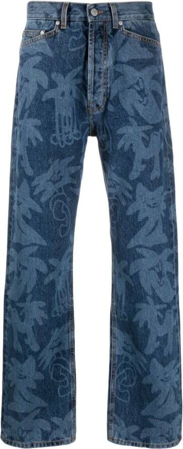 Palm Angels Jeans met palmboomprint Blauw