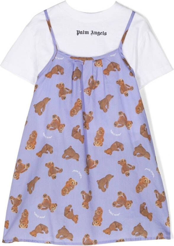 Palm Angels Kids T-shirtjurk met beerprint Paars