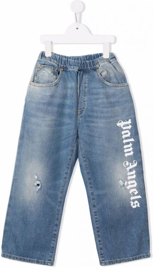 Palm Angels Kids Jeans met logoprint Blauw