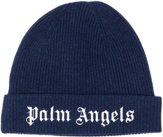 Palm Angels Kids Muts met geborduurd logo Blauw