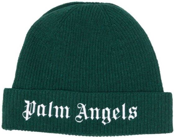 Palm Angels Kids Muts met geborduurd logo Groen