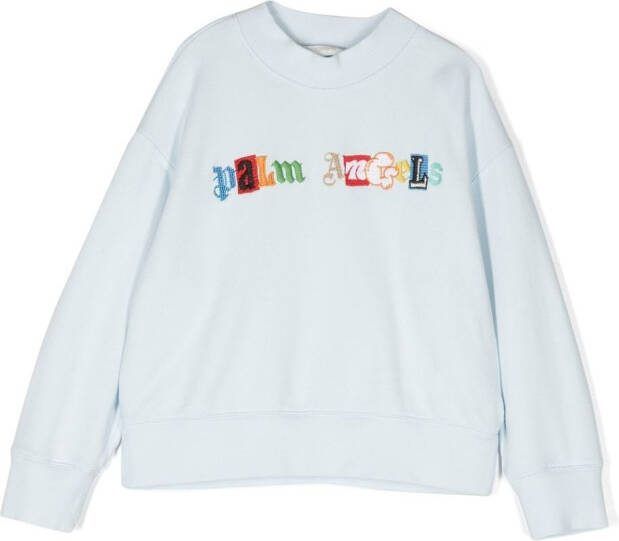 Palm Angels Kids Sweater met patchwork en logo Blauw