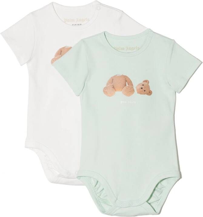 Palm Angels Kids Twee bodies met teddybeer print Wit