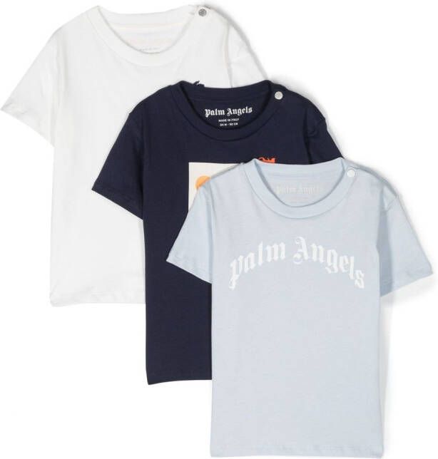 Palm Angels Kids Katoenen T-shirt Blauw