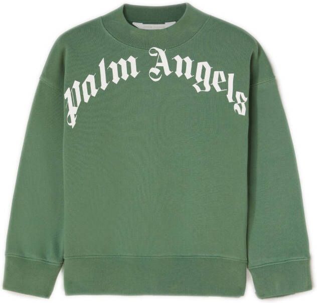 Palm Angels Kids Katoenen sweater met logo Groen