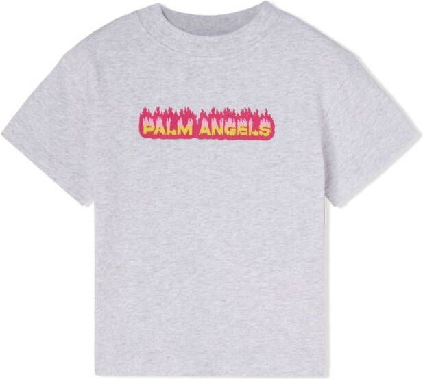 Palm Angels Kids Katoenen T-shirt met logoprint Grijs