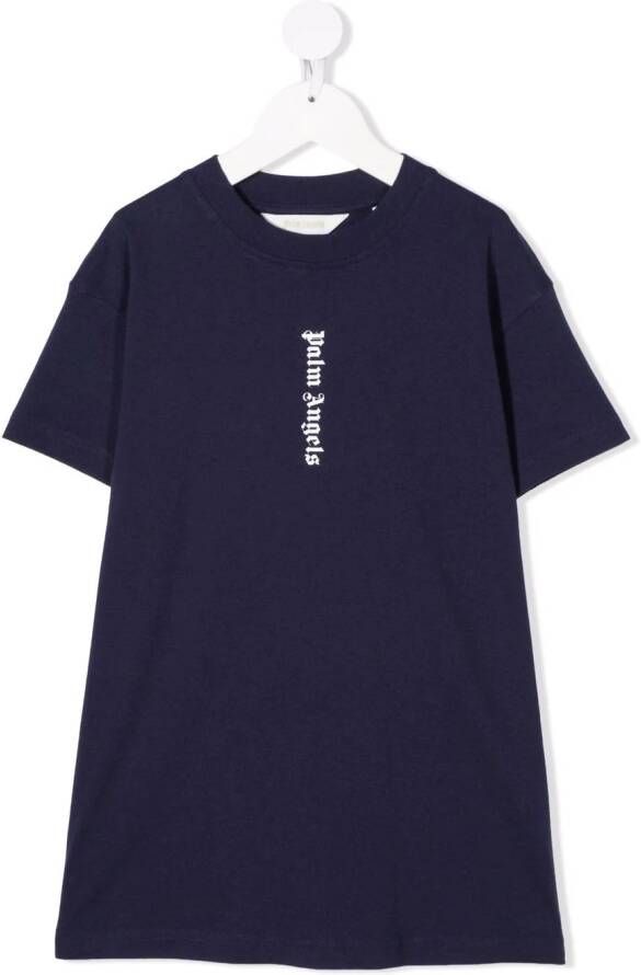 Palm Angels Kids T-shirtjurk met logoprint Blauw