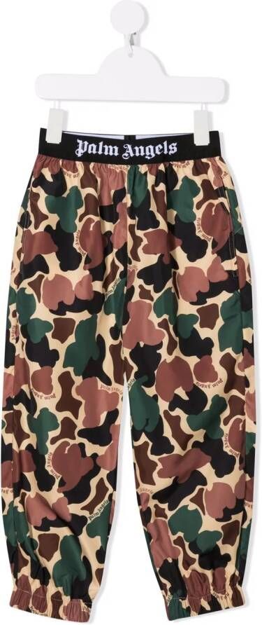 Palm Angels Kids Trainingsbroek met camouflageprint Beige