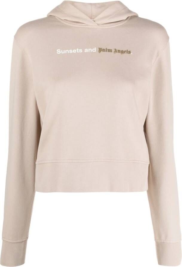 Palm Angels logo-print cotton hoodie Beige