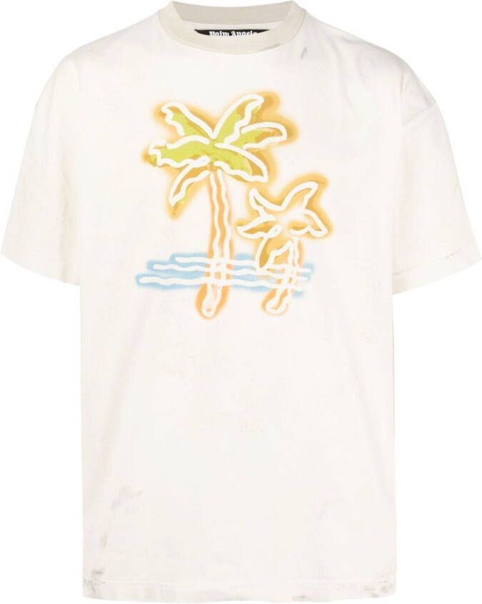 Palm Angels T-shirt met logoprint Beige