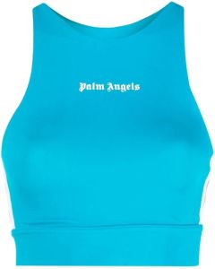 Palm Angels logo-print cropped vest top Blauw