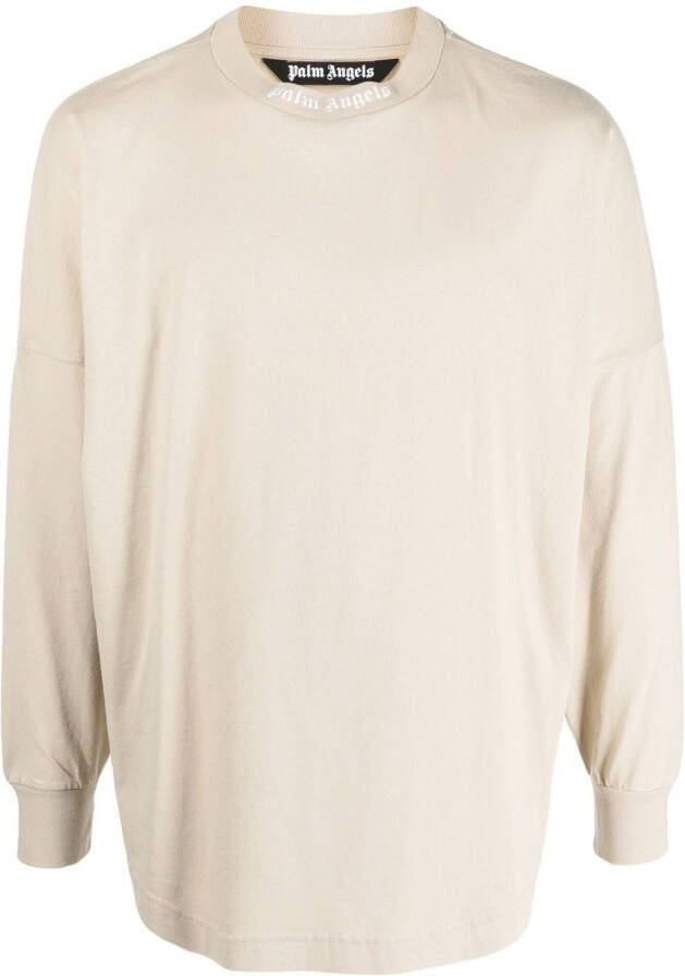 Palm Angels logo-print long-sleeved sweatshirt BEIGE WHITE